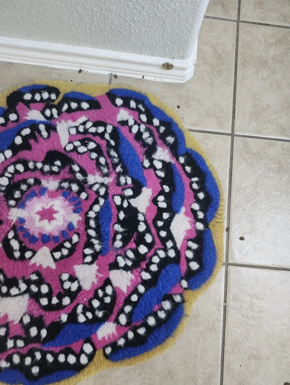 IKEA Round Floral Mini Rug – Pink, Blue, Black & Yellow